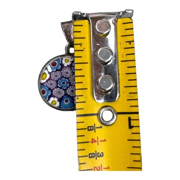 Vintage Millefiori Glass Pendant Signed CM 925 Sterling Silver Italy Flowers - Picture 2 of 7